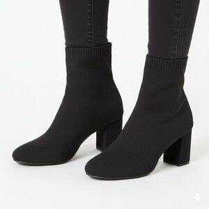 Chic Black Heeled Sock Boots | Size 7